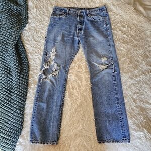 Levi's Blue Distressed Straight Jeans